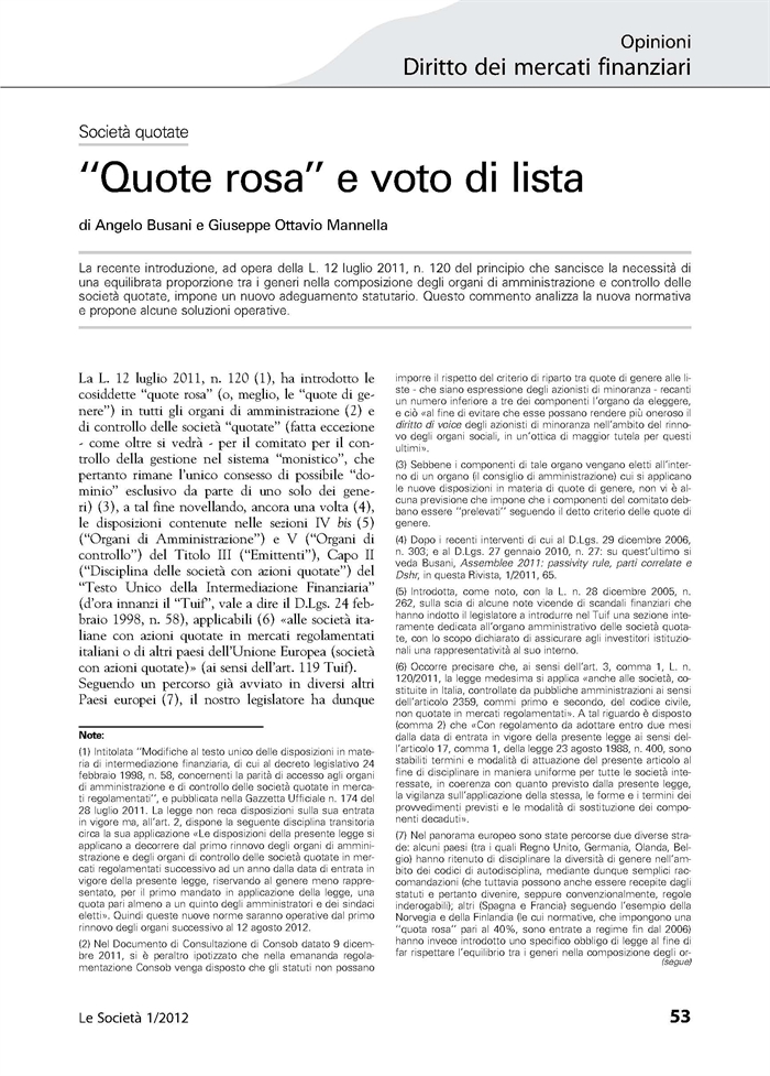 SOCIETA' - Governance - "Quote rosa"