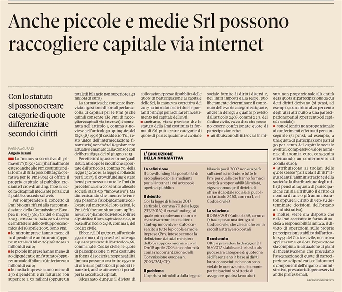 SRL - La raccolta di capitale mediante crowdfunding