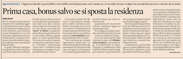 COMPRAVENDITA - Prima casa - Luogo di lavoro dell'acquirente