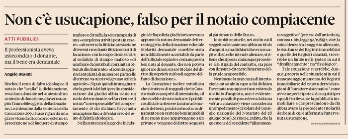 USUCAPIONE - A rischio la dichiarazione non veritiera