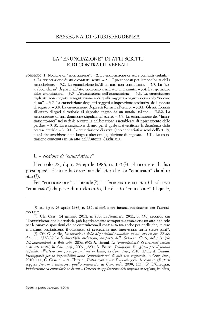 IMPOSTA DI REGISTRO - L'enunciazione di atti non registrati