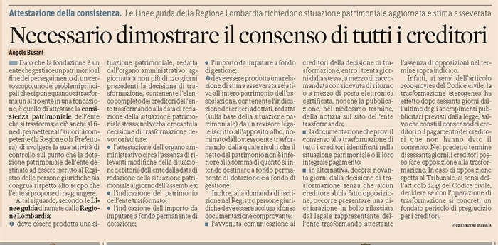 ENTI NO PROFIT - Trasformazione da associazione a fondazione