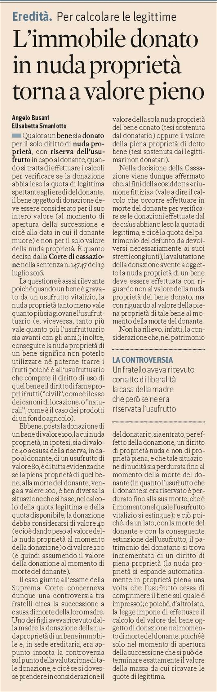 EREDITA - Calcolo della legittima e donazione con riserva di usufrutto