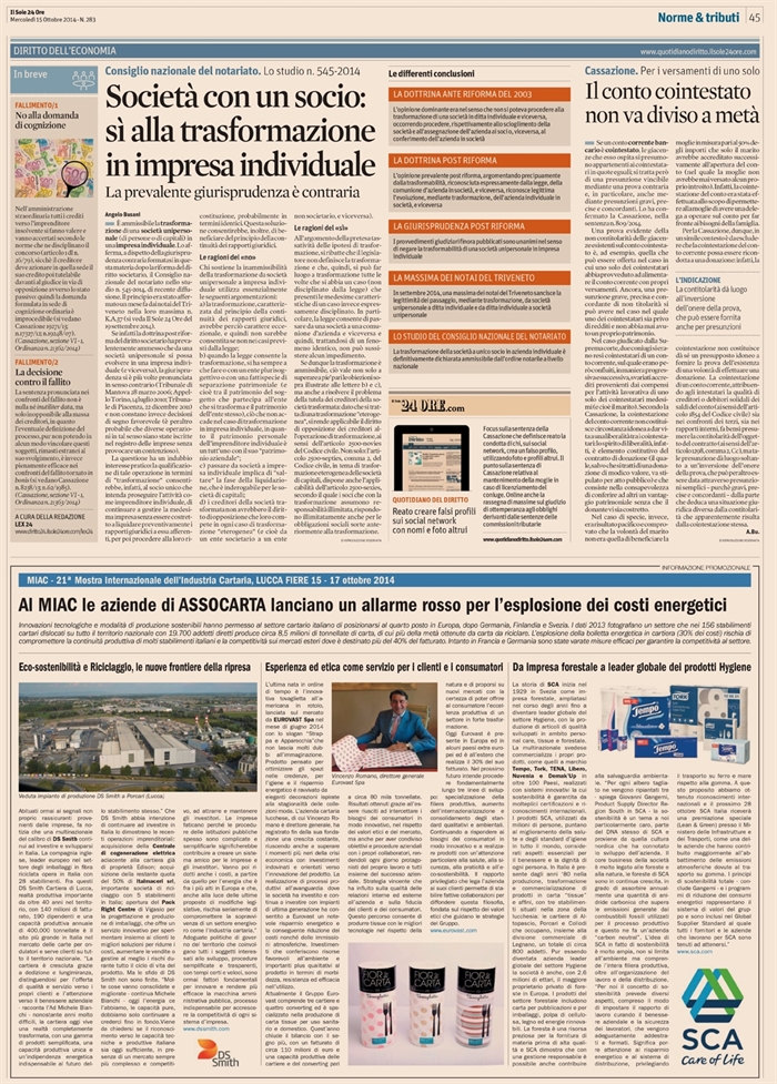 2014-10 - SOCIETA - Trasformazione società con socio unico in impresa individuale