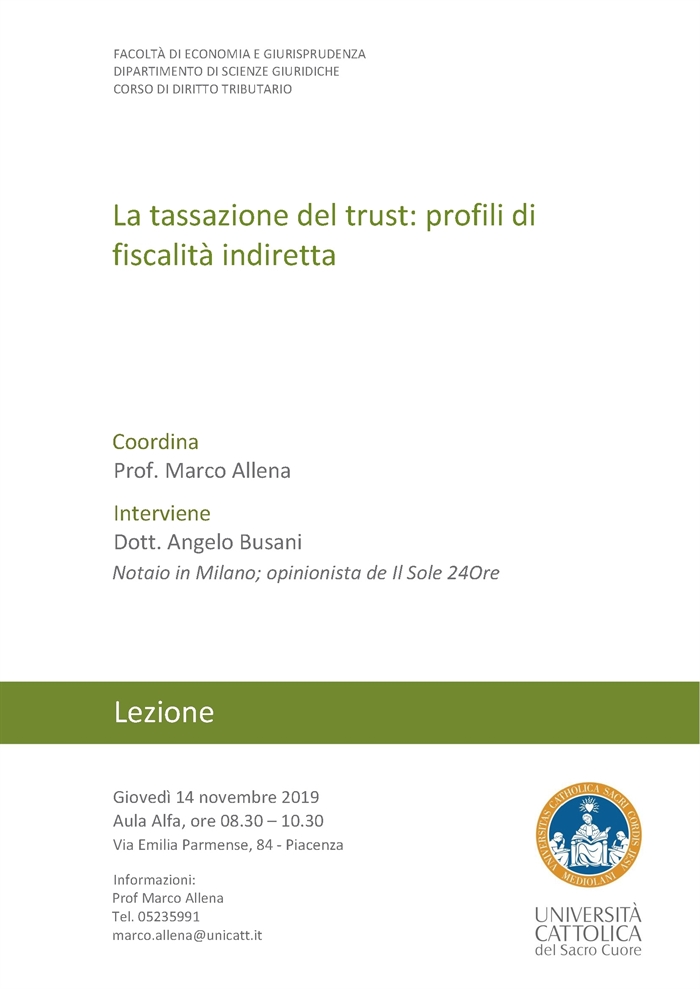 TRUST E FISCALITA' INDIRETTA - Lezione all'Università Cattolica