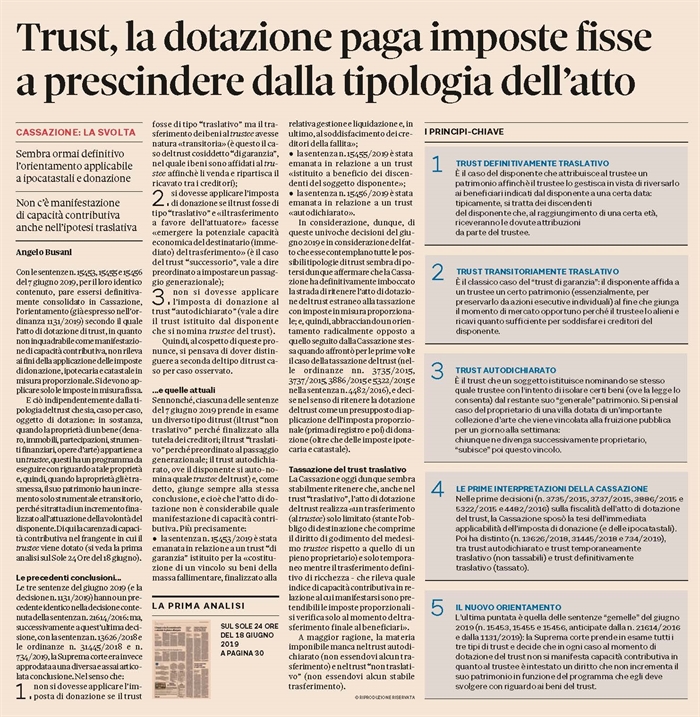 TRUST - Atto di dotazione con imposte ipo-catastale in misura fissa
