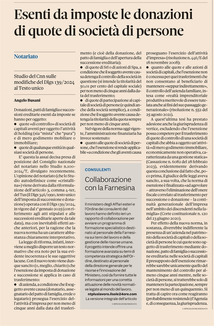 QUOTE DI SRL e AZIONI - Quando non si paga l'imposta di donazione e successione