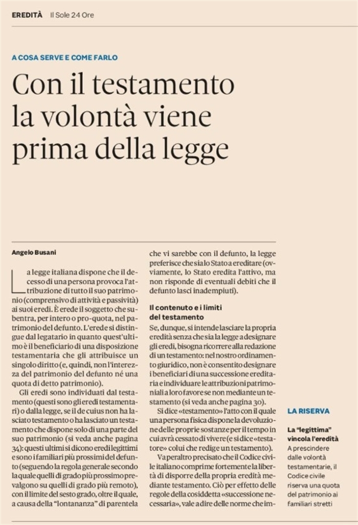 LA SUCCESSIONE TESTAMENTARIA - Forme, caratteristiche, limiti