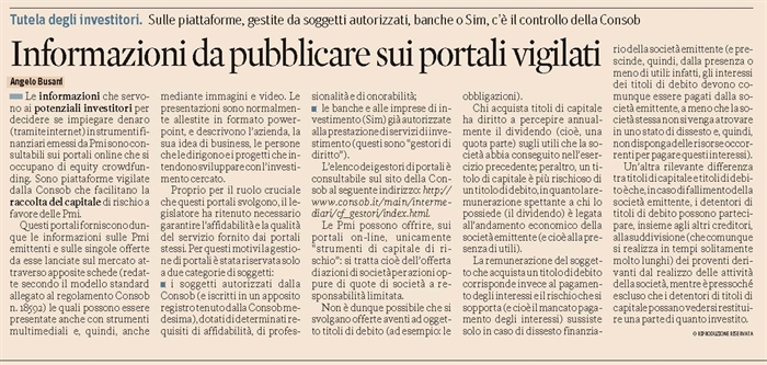 SOCIETA' - Le piattaforme di equity crowdfunding per la raccolta di capitali delle PMI