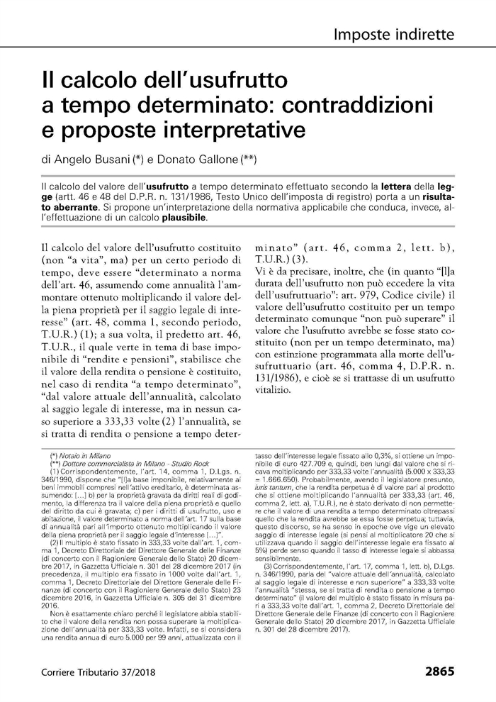 USUFRUTTO - Il calcolo del valore dell'usufrutto a tempo determinato
