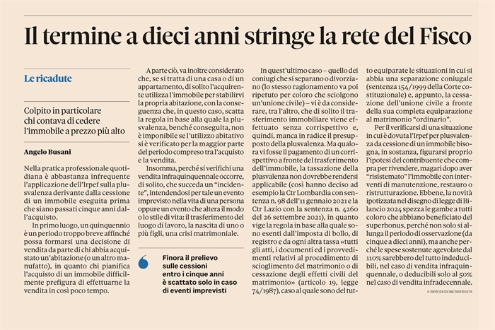 COMPRAVENDITA - Preannunciato inasprimento della plusvalenza per rivendita