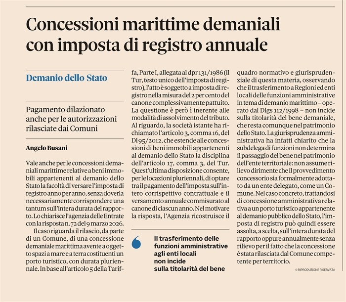 CONCESSIONI DEMANIALI - Imposta di registro periodica