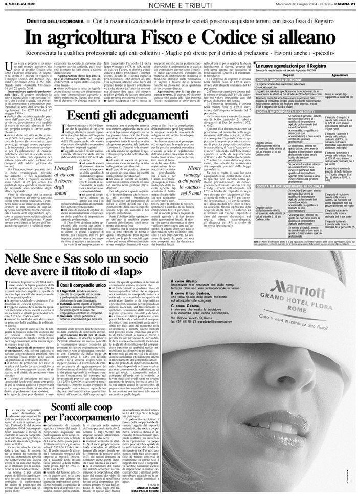 AGEVOLAZIONI-ACCORPAMENTO TERRENI AGRICOLI-COOPERATIVE
