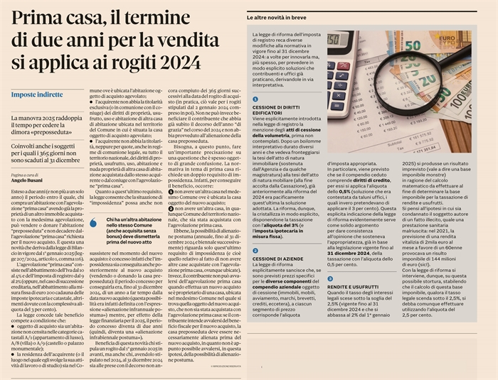 AGEVOLAZIONE PRIMA CASA - Due anni di tempo per vendere l'abitazione preposseduta