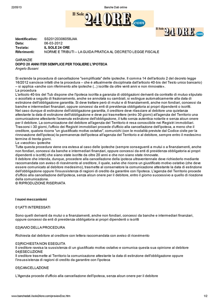 2012 03 06 Iter semplice per togliere l'ipoteca