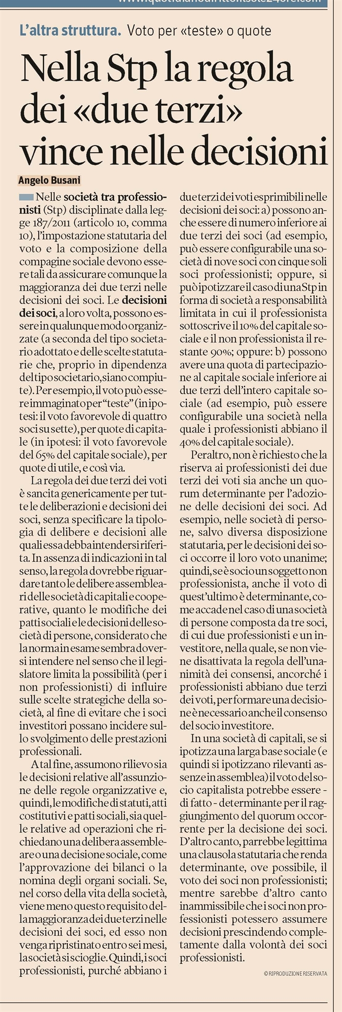 SOCIETA' - Le decisioni dei soci nelle Società tra Professionisti (StP)