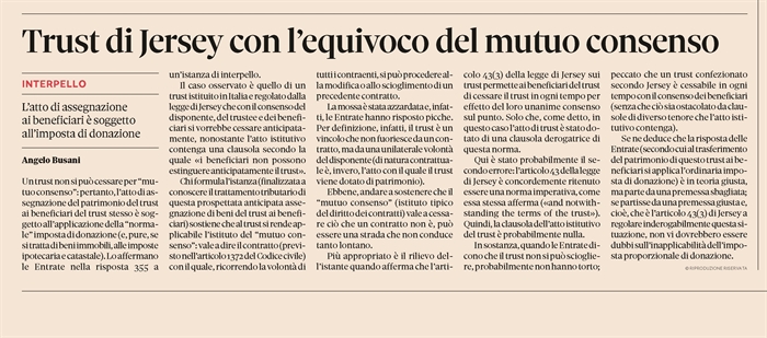 TRUST - Non si può cessare con "mutuo consenso"