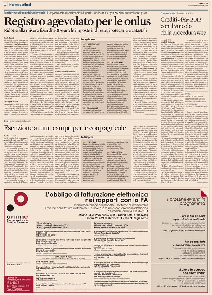2014-01 - ENTI NO PROFIT - Imposta di registro agevolata per le ONLUS
