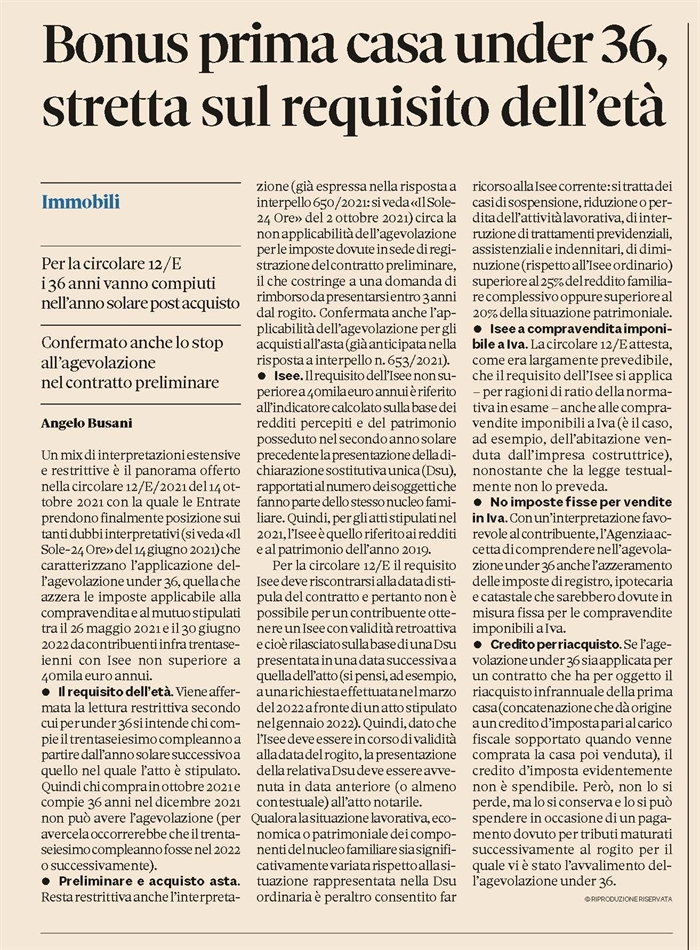 COMPRAVENDITA - Le agevolazioni per gli under 36