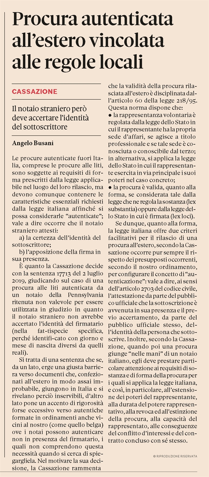 CONTRATTI - La forma della procura rilasciata all'estero