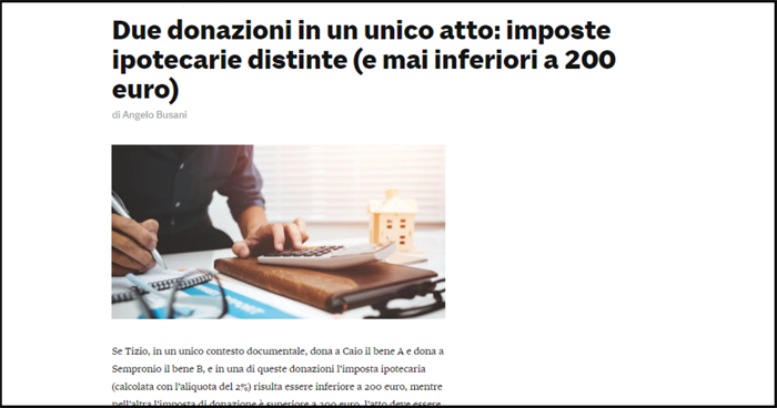 IMPOSTA DI DONAZIONE - Quando ci sono due donazioni nello stesso atto