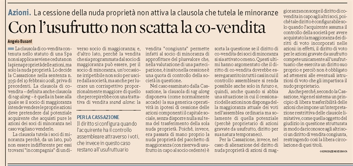 SOCIETA' - Clausola di co-vendita