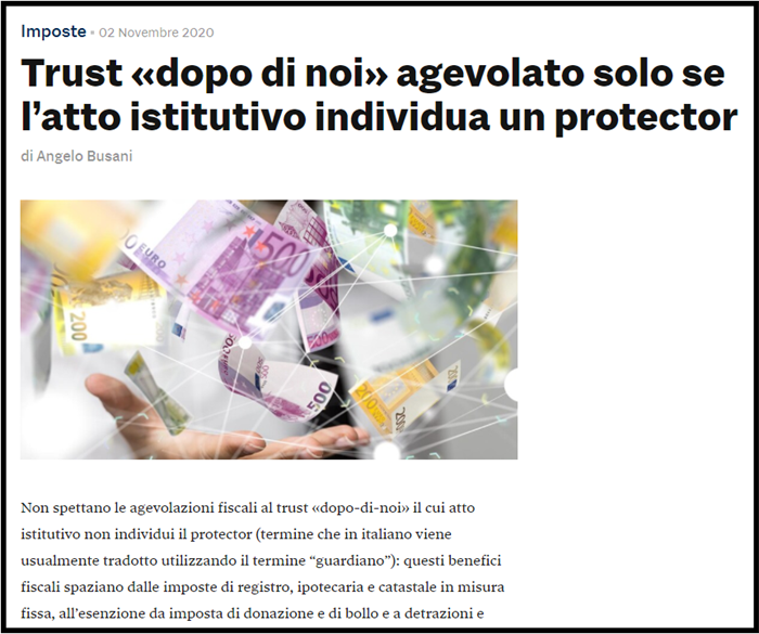 TRUST - No all'agevolazione 'dopo-di-noi' se manca il protector