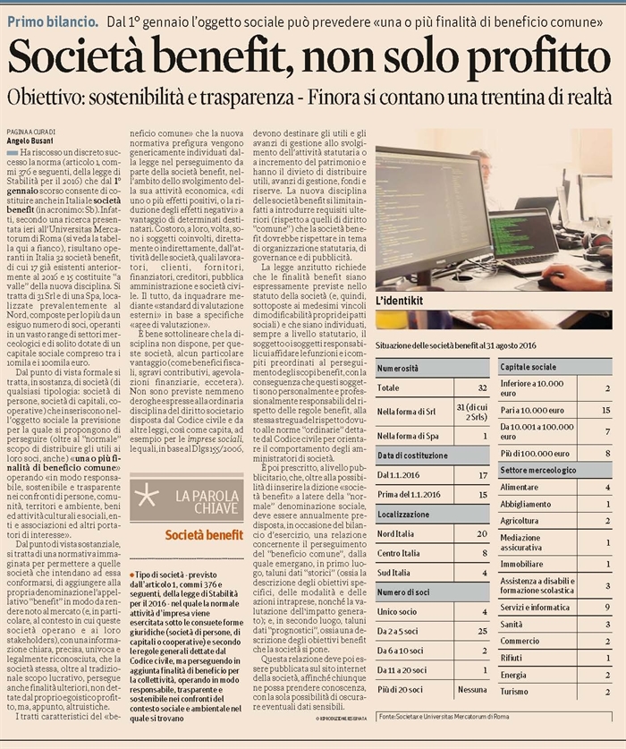SOCIETA' - Quali sono le caratteristiche delle "società benefit"