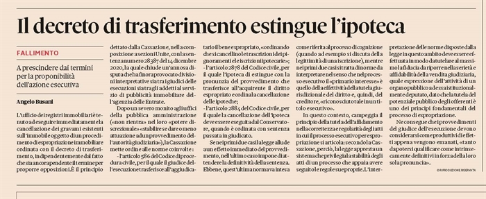 IPOTECA - Si cancella subito anche se il decreto di trasferimento è impugnabile