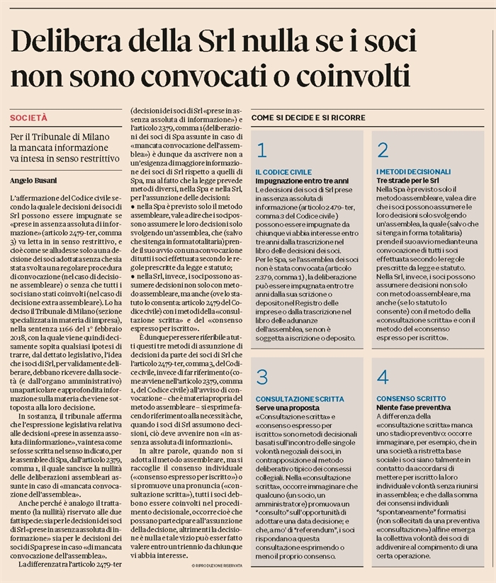 SOCIETA' - Livello di informazione dei soci e validità dell'assemblea