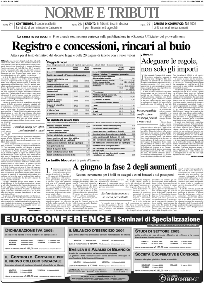 IMPOSTE REGISTRO-IPOCATASTALI - AUMENTI 1