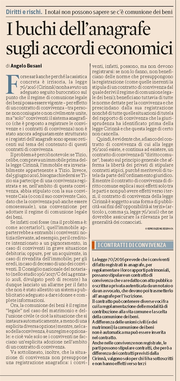 CONTRATTI DI CONVIVENZA - Difficile accertare il regime di comunione legale