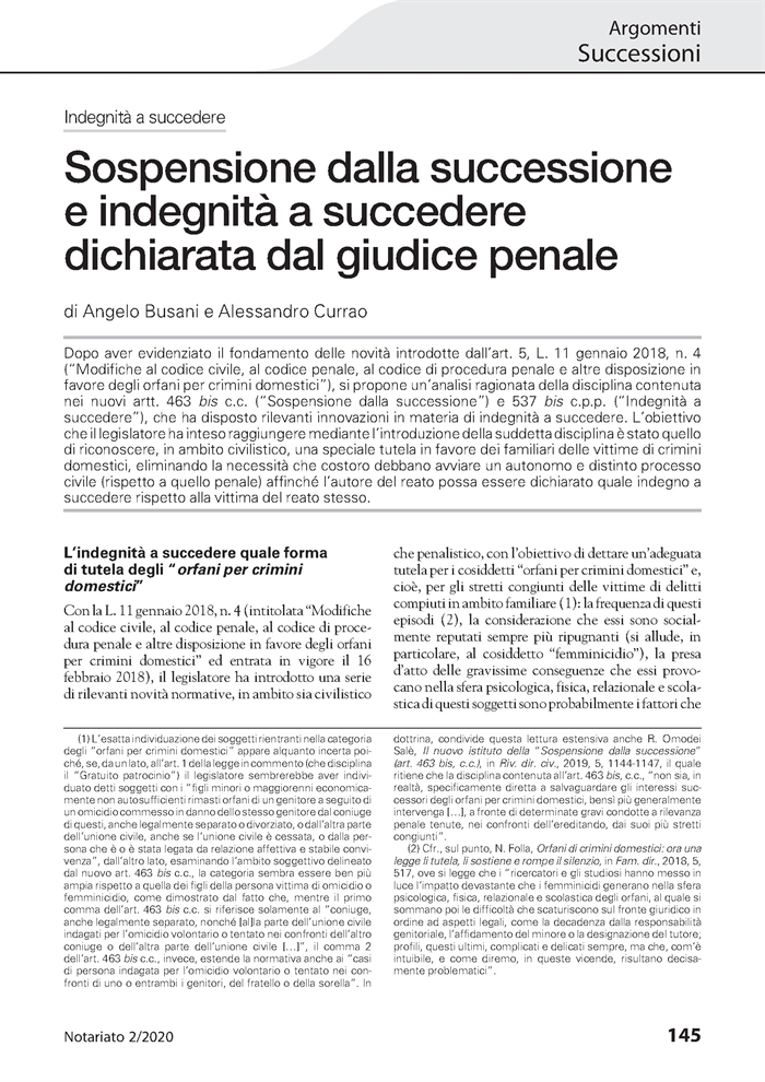 EREDITA' - Indegnità a succedere per crimini domestici
