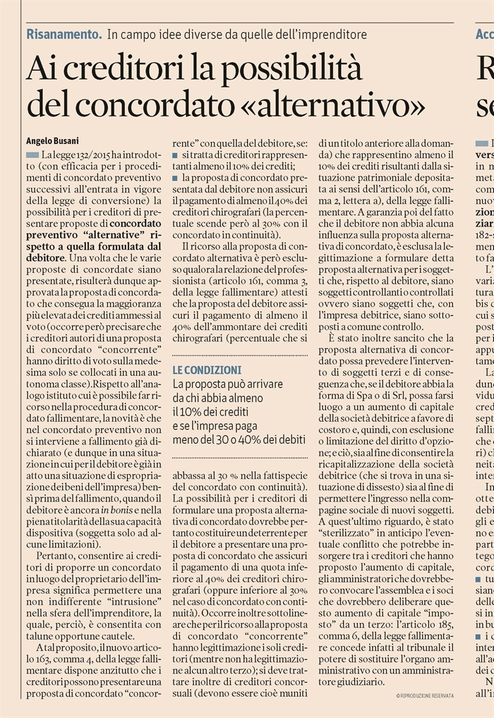 SOCIETA' - Procedure concorsuali - Proposta alternativa di concordato