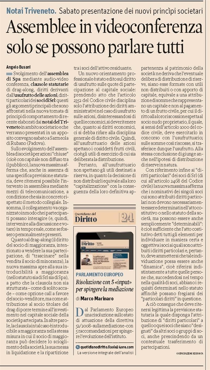 SOCIETA' - Assemblea in audio-video conferenza 