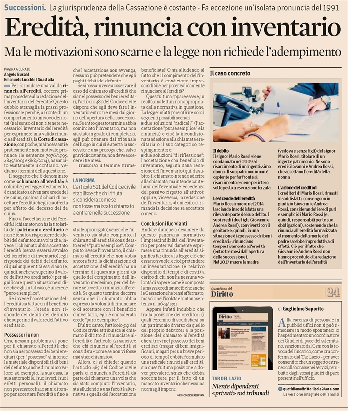 EREDITA' - Rinuncia all'eredità 