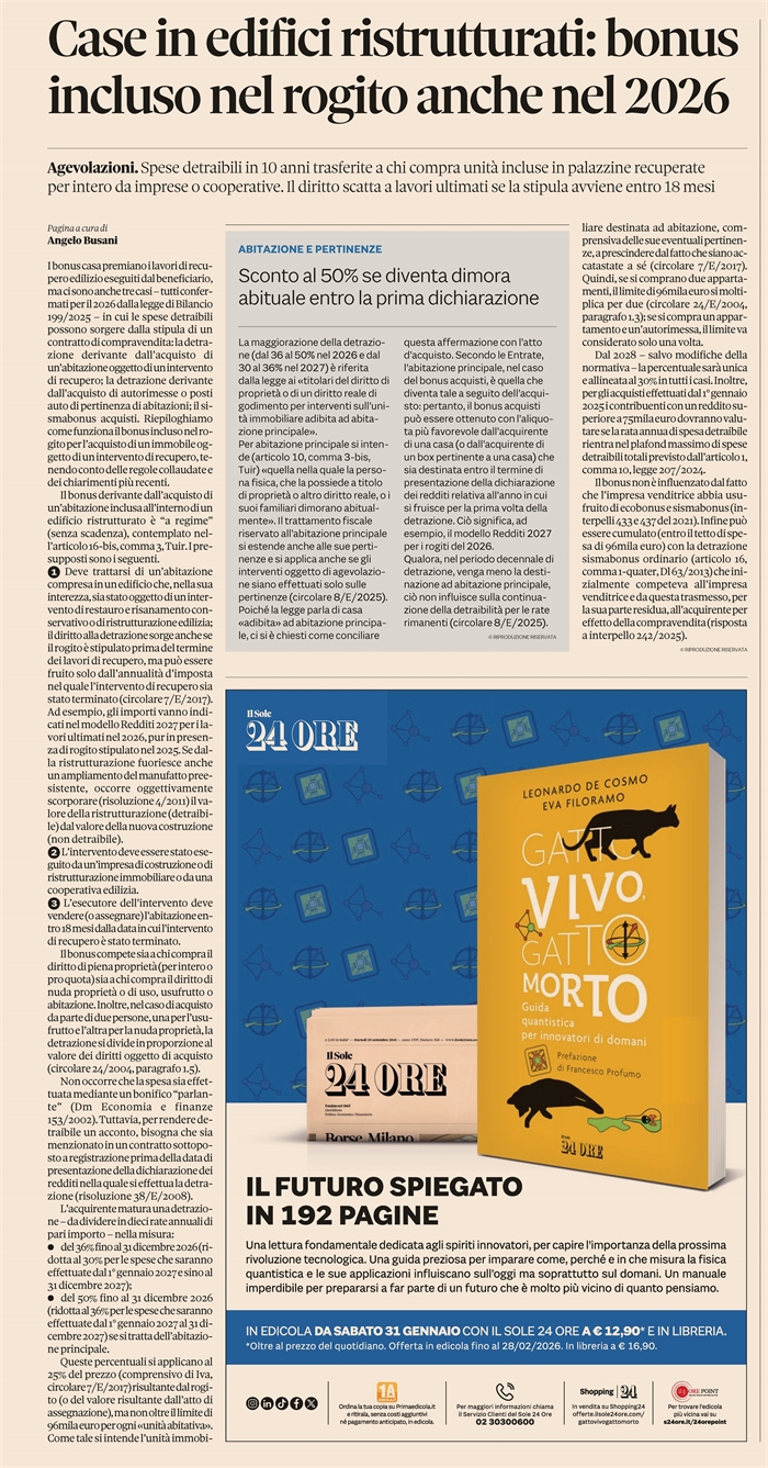 DETRAZIONE IRPEF - Il bonus per l'acquisto di case ristrutturate