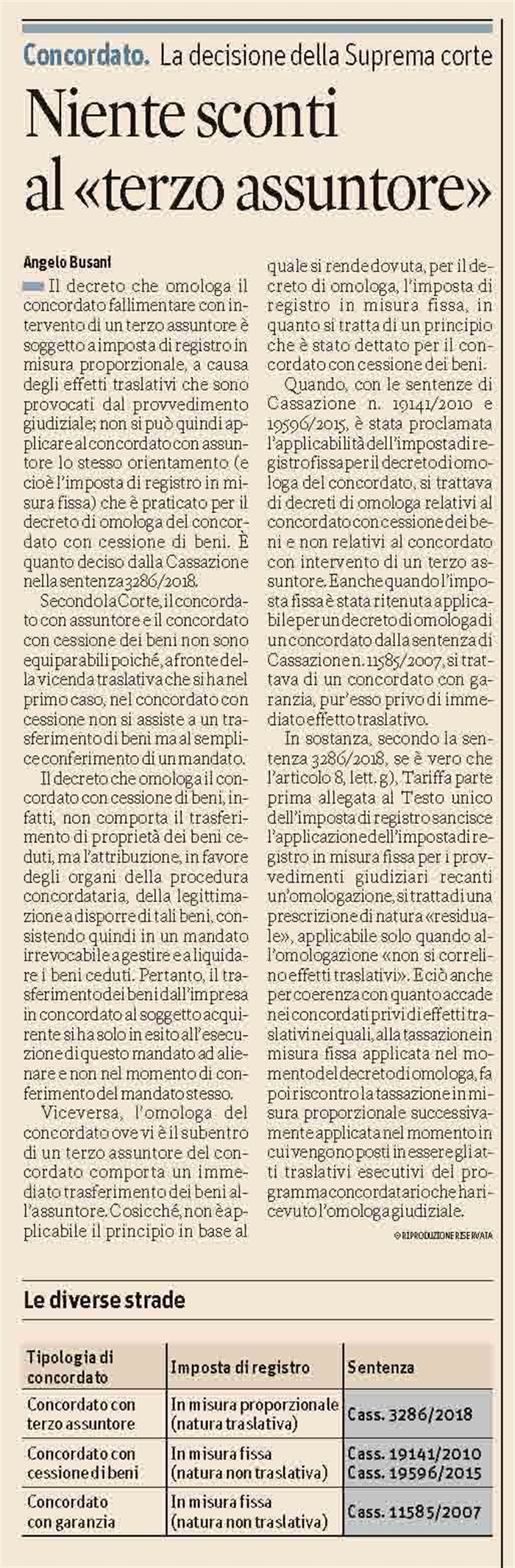 IMPOSTA DI REGISTRO - Il decreto di omologa del concordato fallimentare