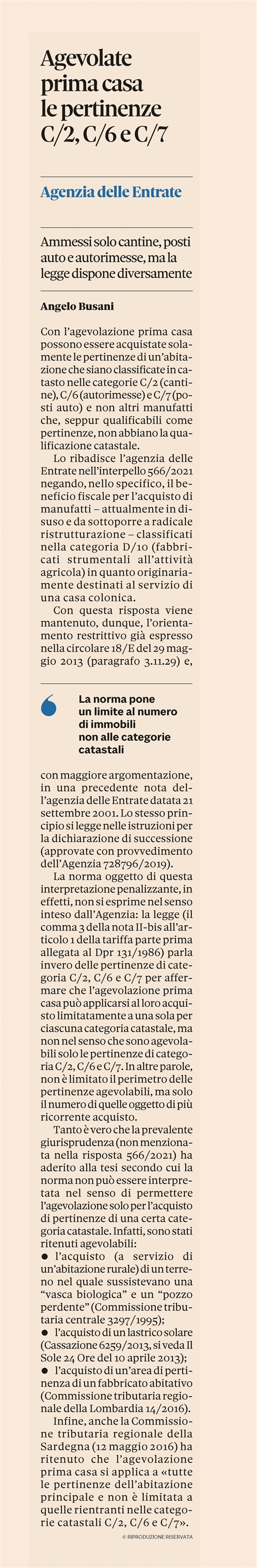 AGEVOLAZIONE PRIMA CASA - Beneficio ristretto per le pertinenze