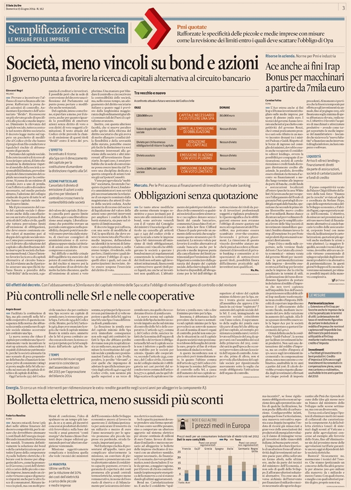 2014-06 - SOCIETA' - Costituzione SpA con capitale minimo a 50mila euro