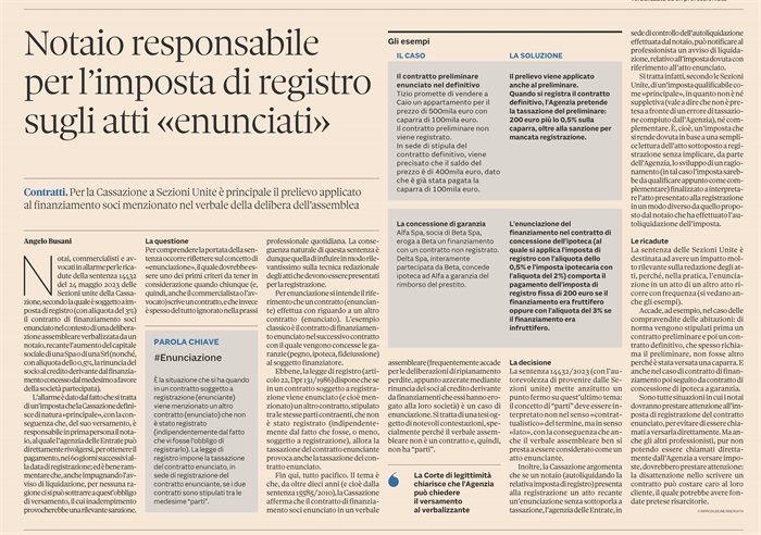 IMPOSTA DI REGISTRO - Notaio responsabile per l'enunciazione del finanziamento soci