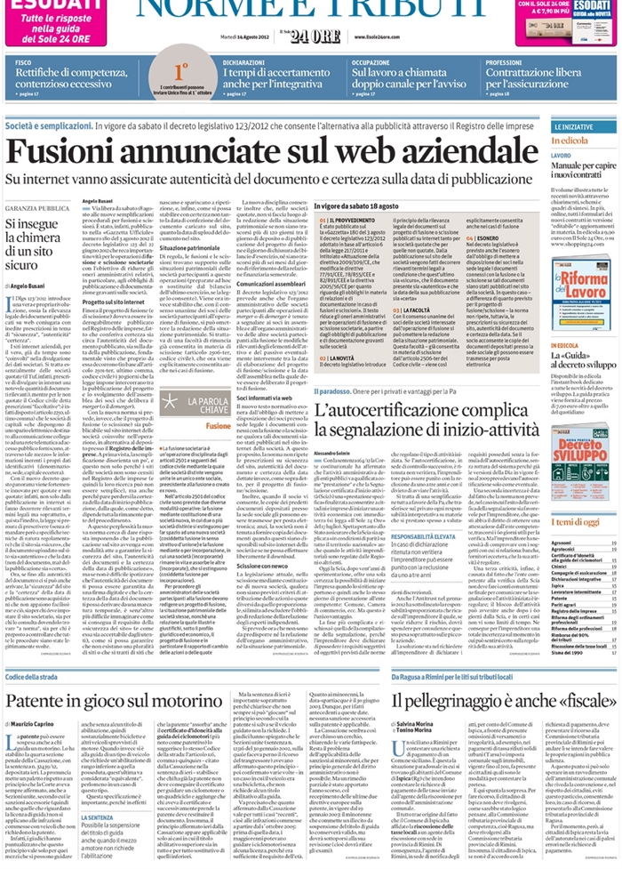 2012 08 14 Fusioni annunciate sul web aziendale