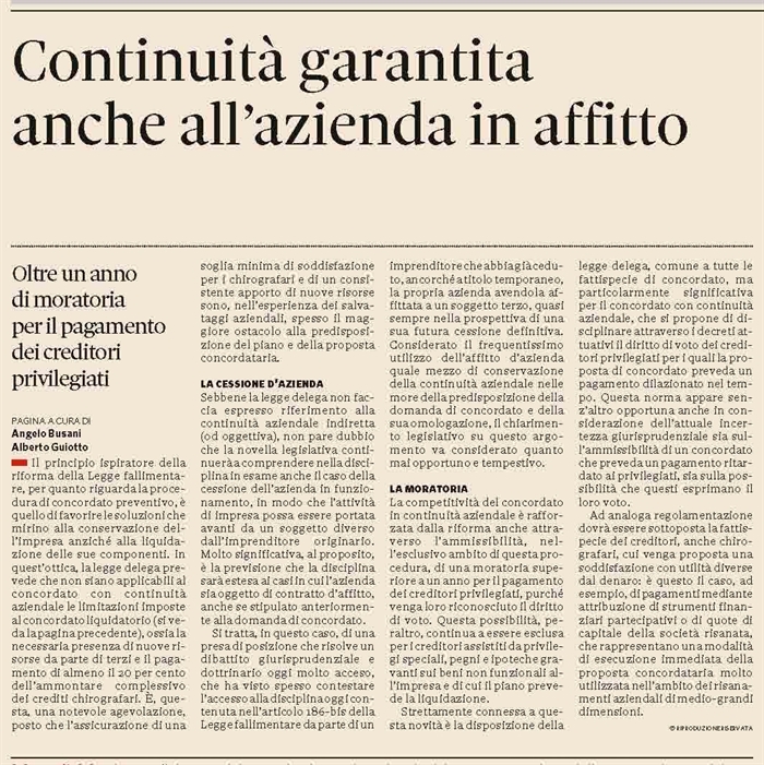SOCIETA' - La riforma del concordato preventivo