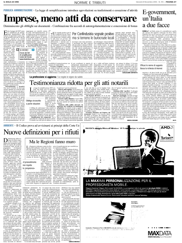 2005-11- COMPRAVENDITA - Atto pubblico - Semplificazioni