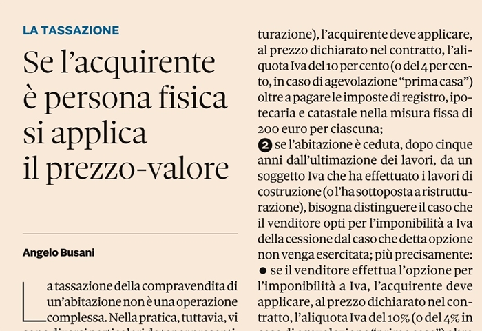 COMPRAVENDITA - La tassazione con il principio del "prezzo-valore"
