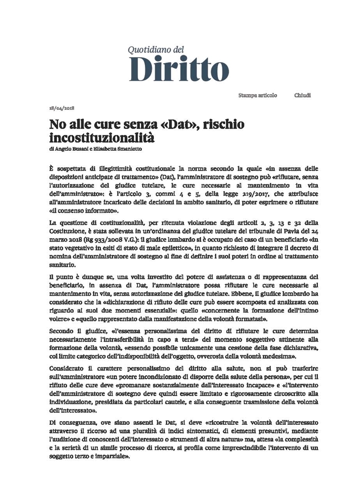 PERSONE E FAMIGLIA - Amministratore di sostegno e DAT