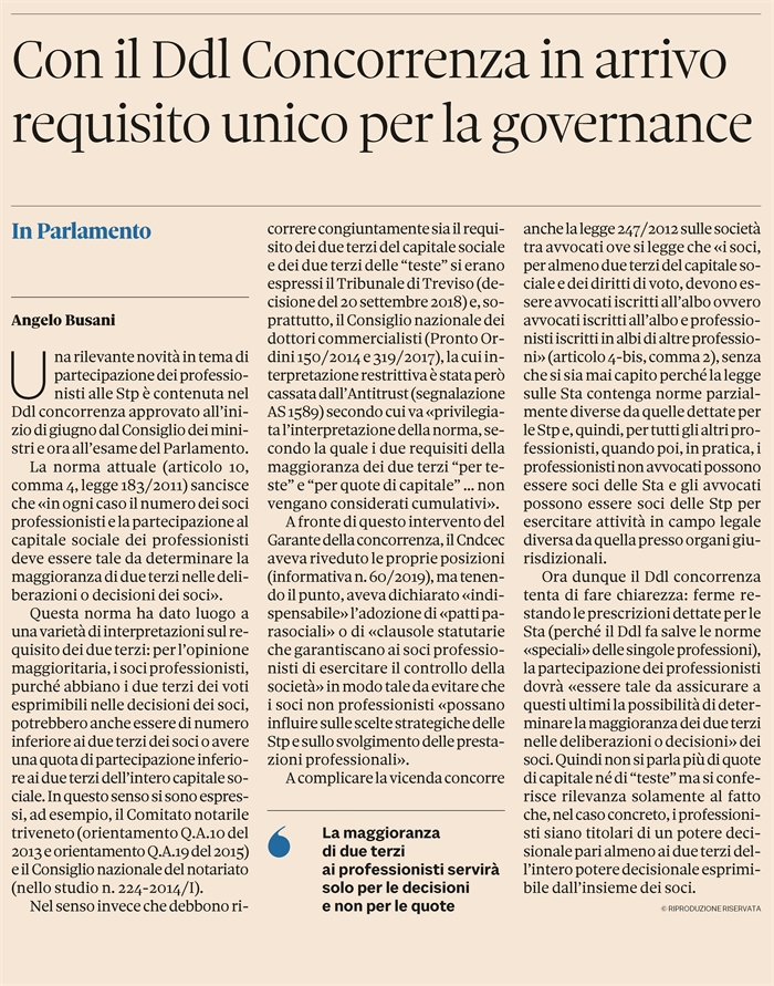 RIFORMA STP - Rilevano non le teste ma i due terzi dei voti