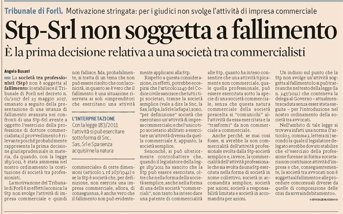 SOCIETA' TRA PROFESSIONISTI - Non è soggetta a fallimento