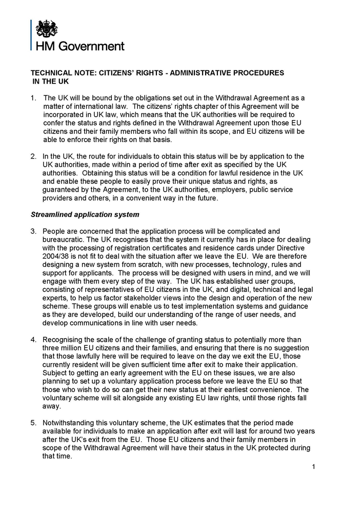 UK - BREXIT: More detail on post-Brexit rights for EU citizens and families 