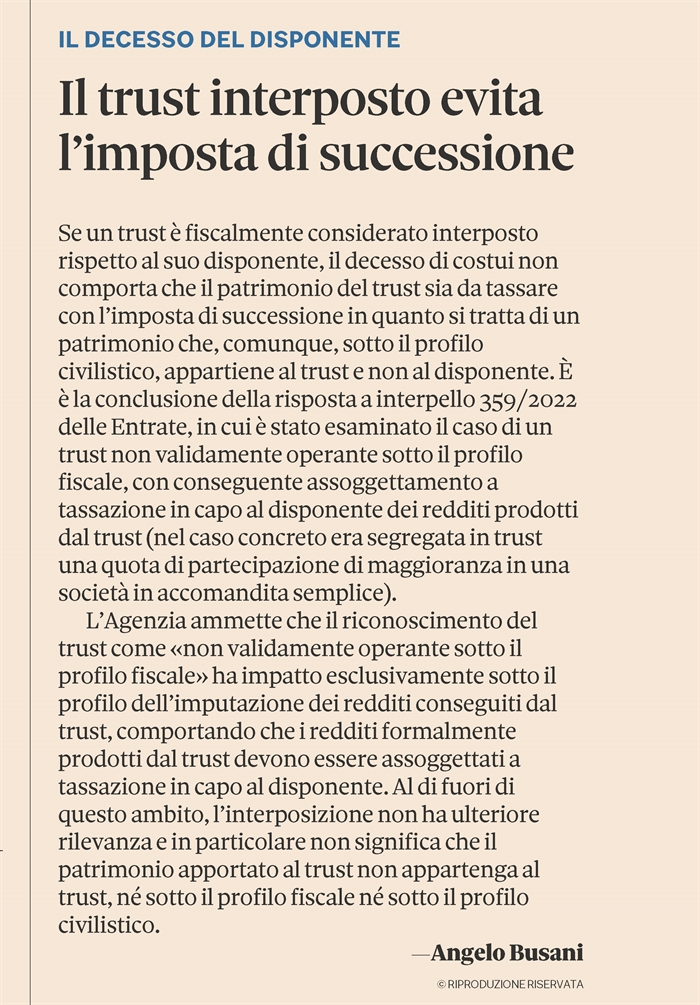 TRUST - Se fiscalmente interposto, civilisticamente è esistente (pagina) 